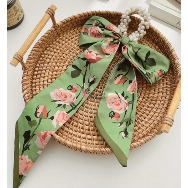 Esarfa din matase cu elastic din perle crem Cod ESF071